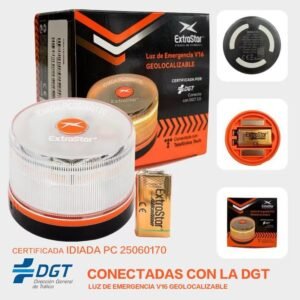 ExtraStar V16 Luz de Emergencia IoT Homologada DGT EB-2503 Geolocalizable 360º Visibilidad IP54 Impermeable Base Magnética Seguridad Total